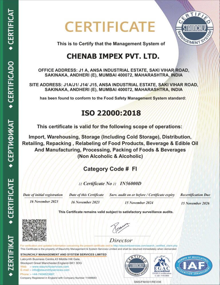 ISO CERTIFICATE CHENAB IMPEX PRIVATE LIMITED